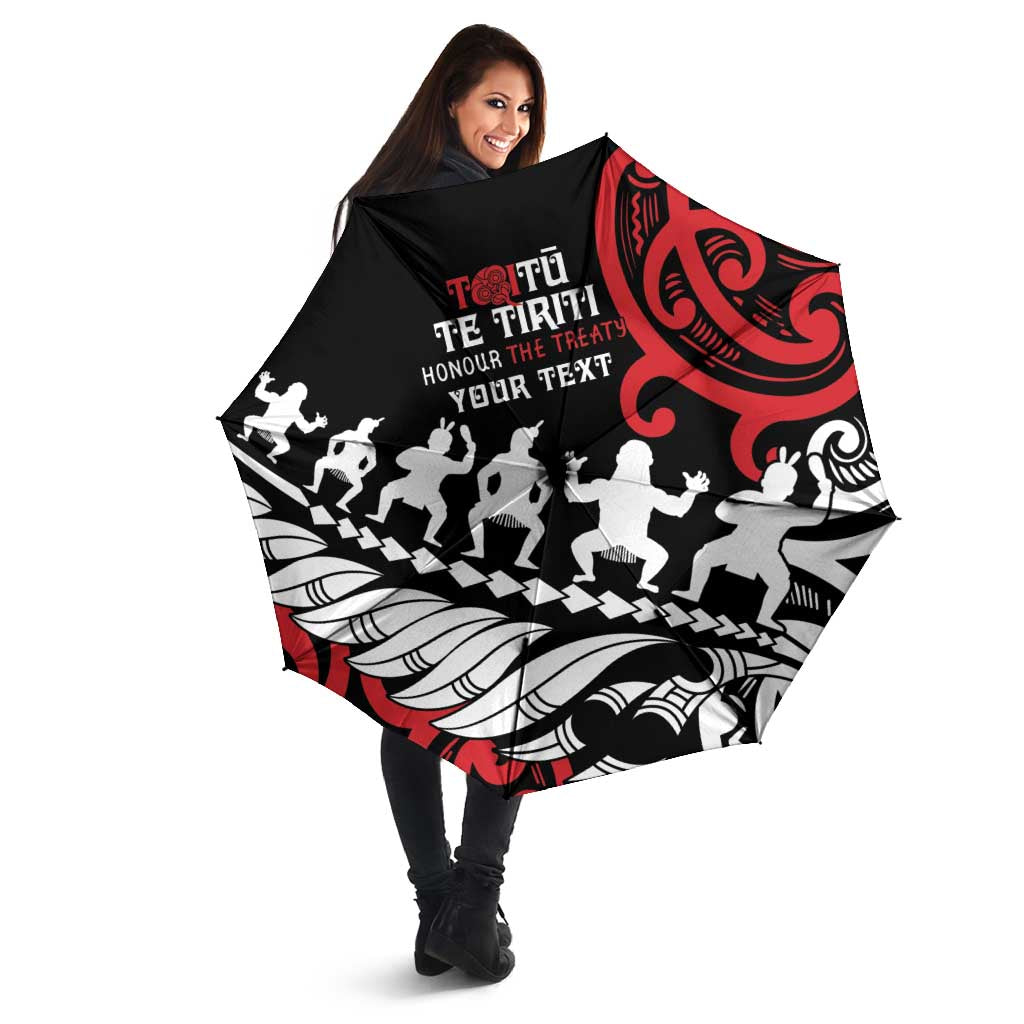 Honour The Treaty New Zealand Personalised Umbrella Toitu Te Tiriti Half Fern Haka Dance - Polynesian Pride