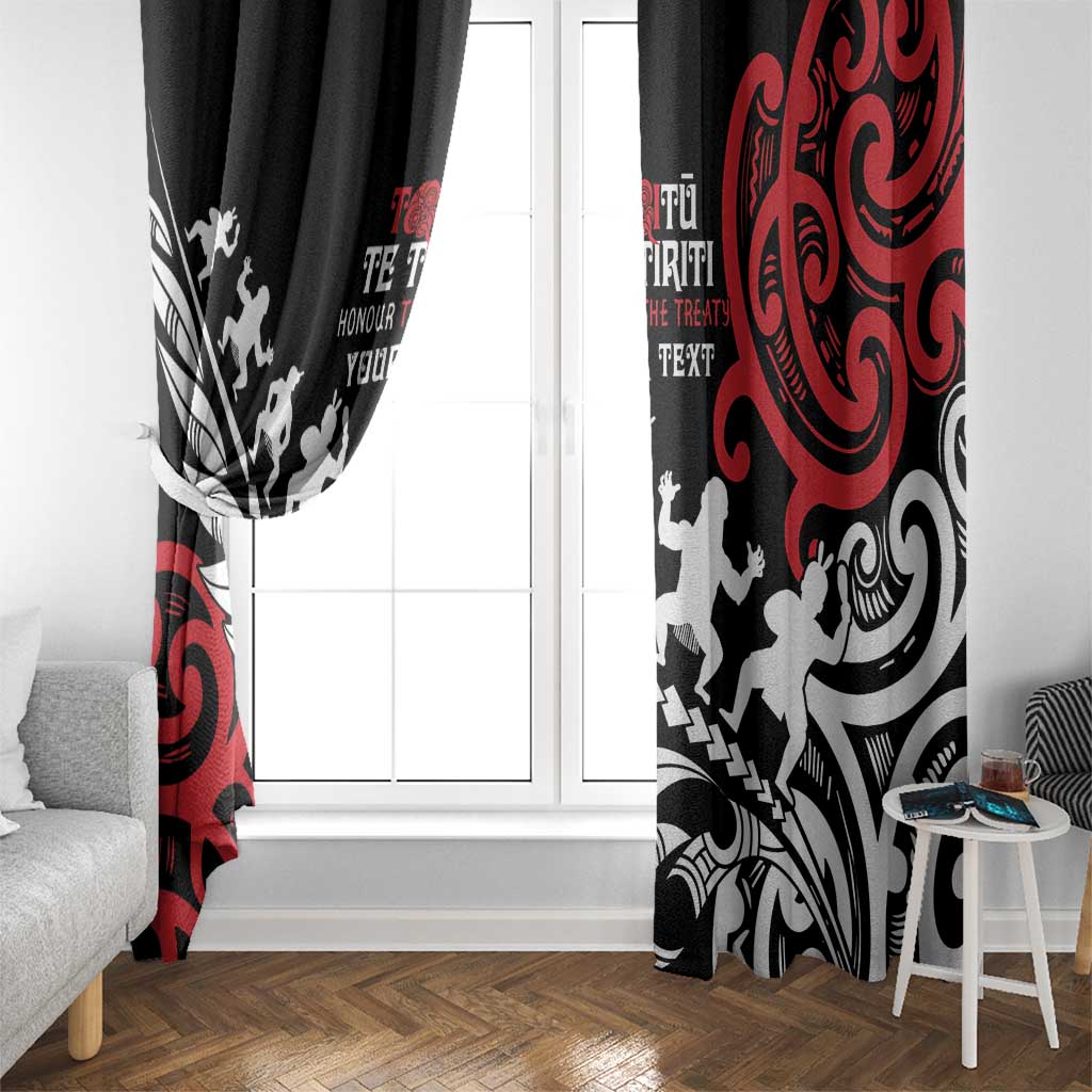 Honour The Treaty New Zealand Personalised Window Curtain Toitu Te Tiriti Half Fern with Haka dance