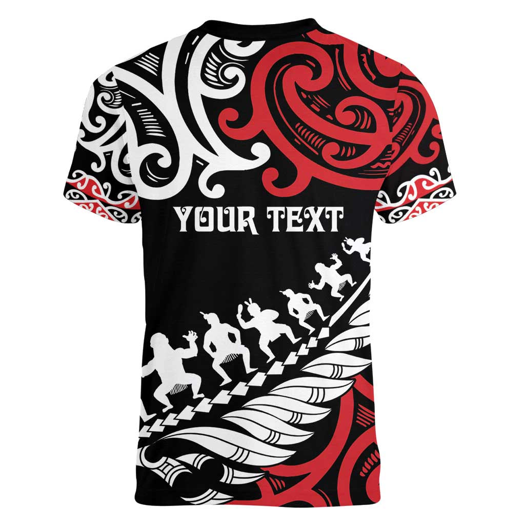Honour The Treaty New Zealand Personalised Women V-Neck T-Shirt Toitu Te Tiriti Half Fern with Haka dance