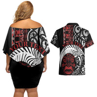 Honour The Treaty New Zealand Personalised Couples Matching Off Shoulder Short Dress and Hawaiian Shirt Toitu Te Tiriti Indigenous Maori Face