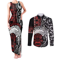 Honour The Treaty New Zealand Personalised Couples Matching Tank Maxi Dress and Long Sleeve Button Shirt Toitu Te Tiriti Indigenous Maori Face