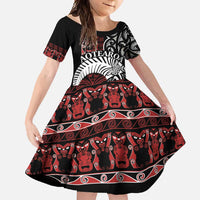 Honour The Treaty New Zealand Personalised Family Matching Tank Maxi Dress and Hawaiian Shirt Toitu Te Tiriti Indigenous Maori Face LT9 Daughter's Dress Black - Polynesian Pride