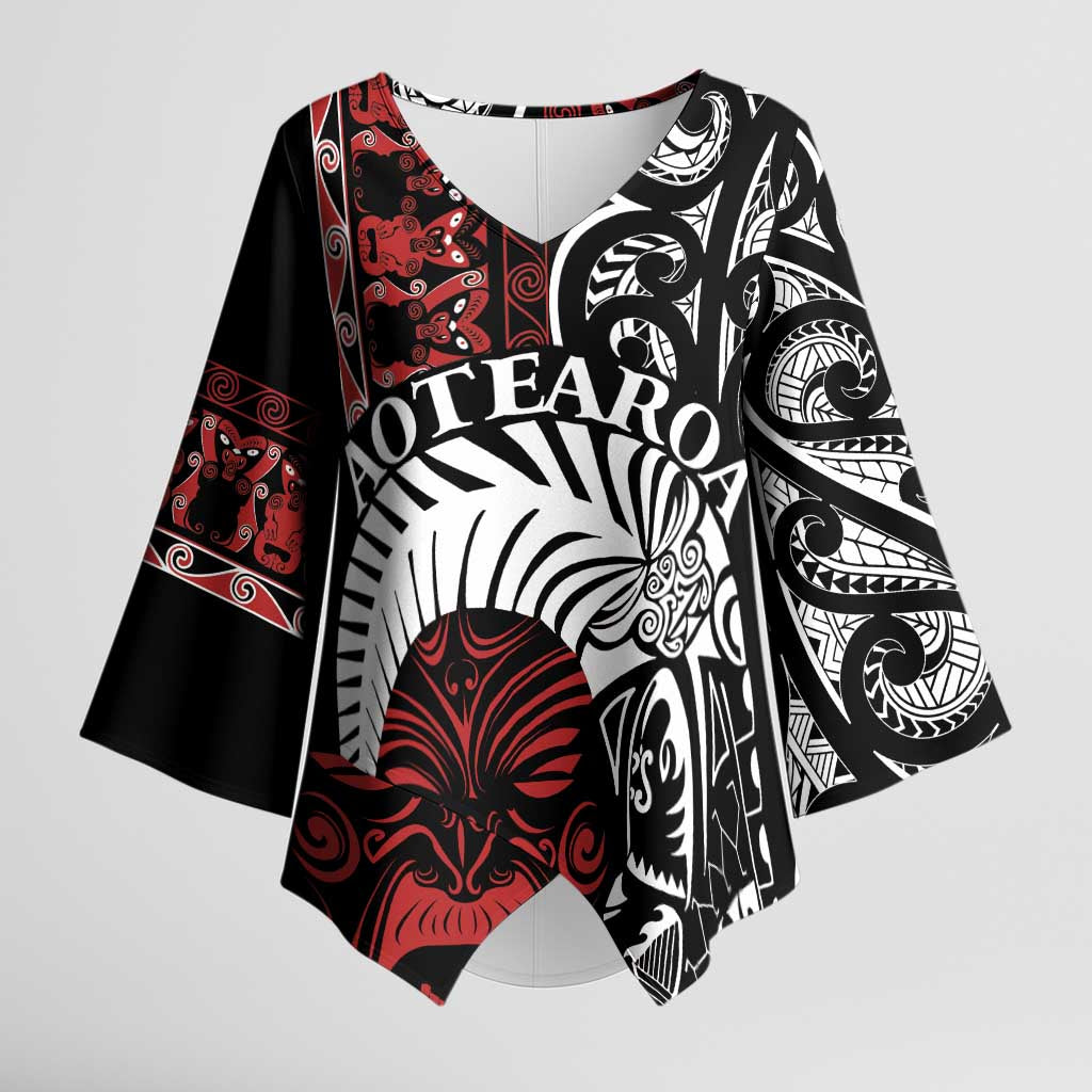 Honour The Treaty New Zealand Personalised Kimono Sleeve Blouse Toitu Te Tiriti Indigenous Maori Face - Polynesian Pride
