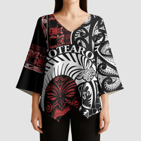 Honour The Treaty New Zealand Personalised Kimono Sleeve Blouse Toitu Te Tiriti Indigenous Maori Face - Polynesian Pride
