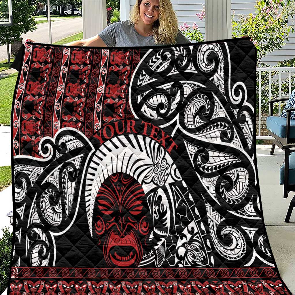 Honour The Treaty New Zealand Personalised Quilt Toitu Te Tiriti Indigenous Maori Face LT9 Black - Polynesian Pride
