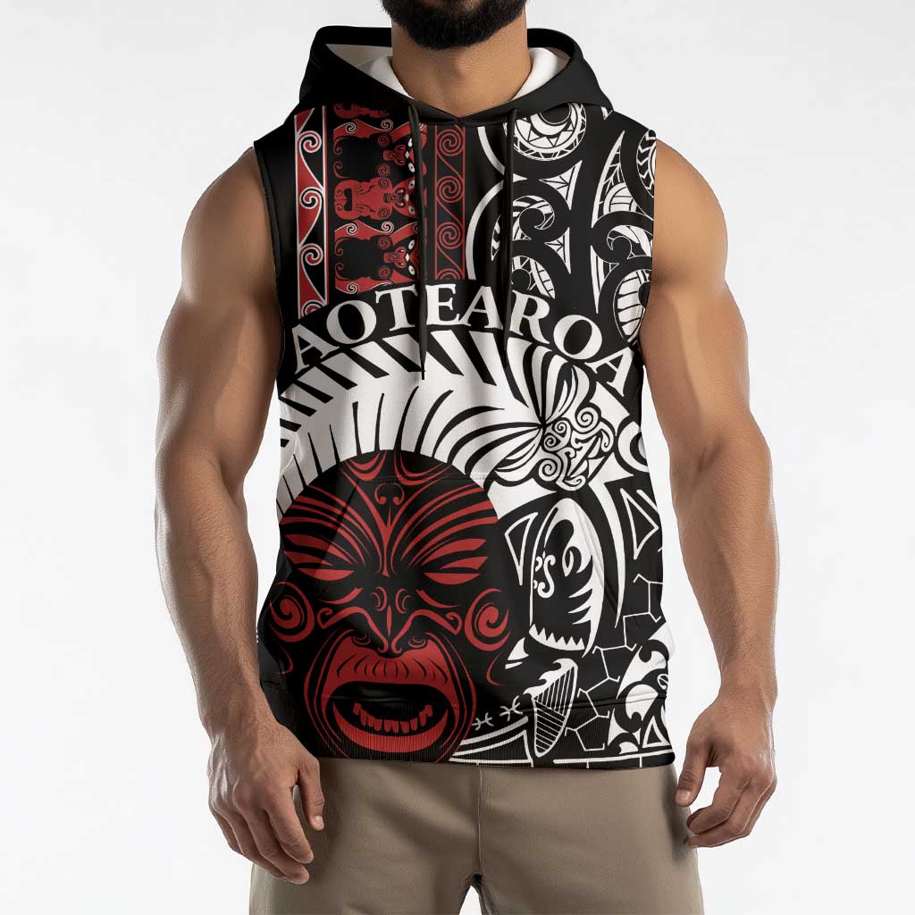 Honour The Treaty New Zealand Personalised Sleeveless Hoodie Toitu Te Tiriti Indigenous Maori Face - Polynesian Pride
