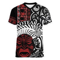 Honour The Treaty New Zealand Personalised Women V-Neck T-Shirt Toitu Te Tiriti Indigenous Maori Face
