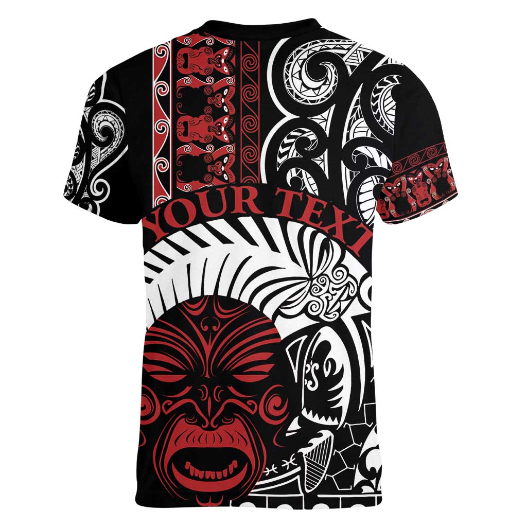 Honour The Treaty New Zealand Personalised Women V-Neck T-Shirt Toitu Te Tiriti Indigenous Maori Face