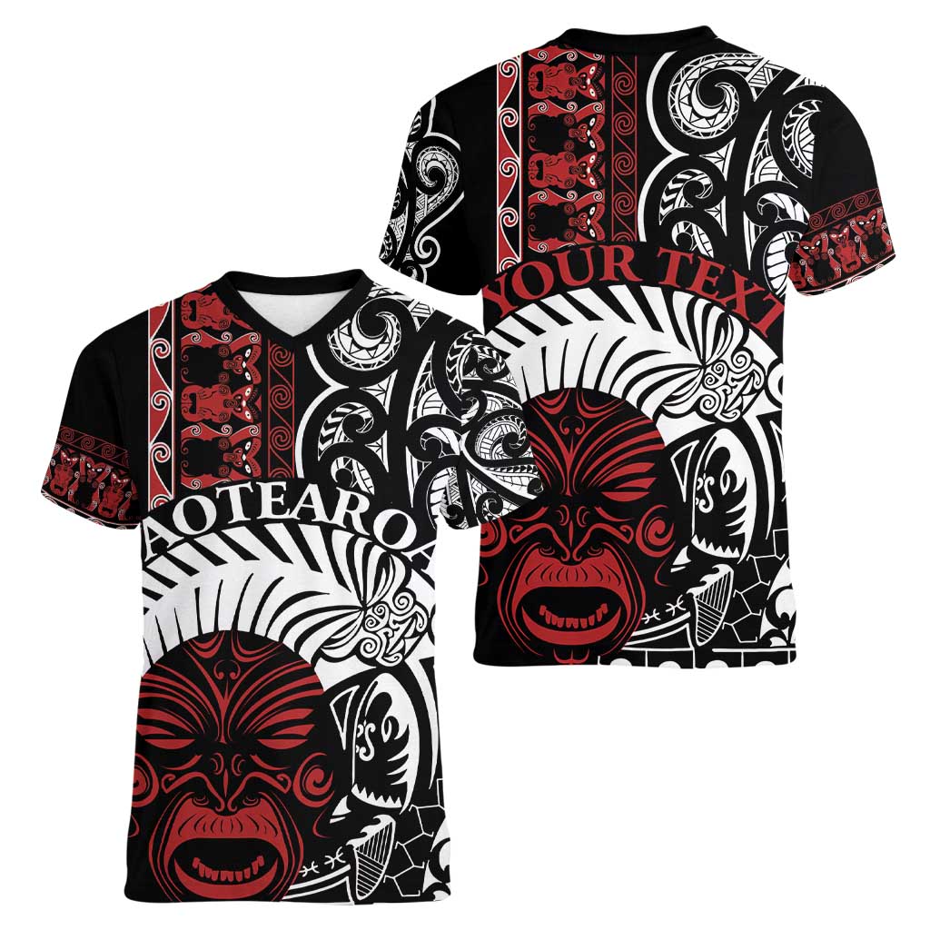 Honour The Treaty New Zealand Personalised Women V-Neck T-Shirt Toitu Te Tiriti Indigenous Maori Face