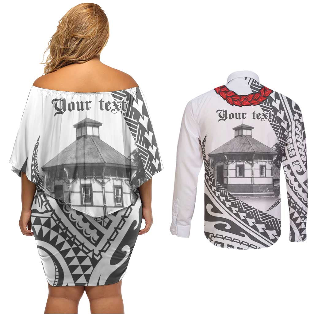 Samoa Mau Movement House Personalised Couples Matching Off Shoulder Short Dress and Long Sleeve Button Shirt Fa'a Samoa The Samoan Way LT9 - Polynesian Pride