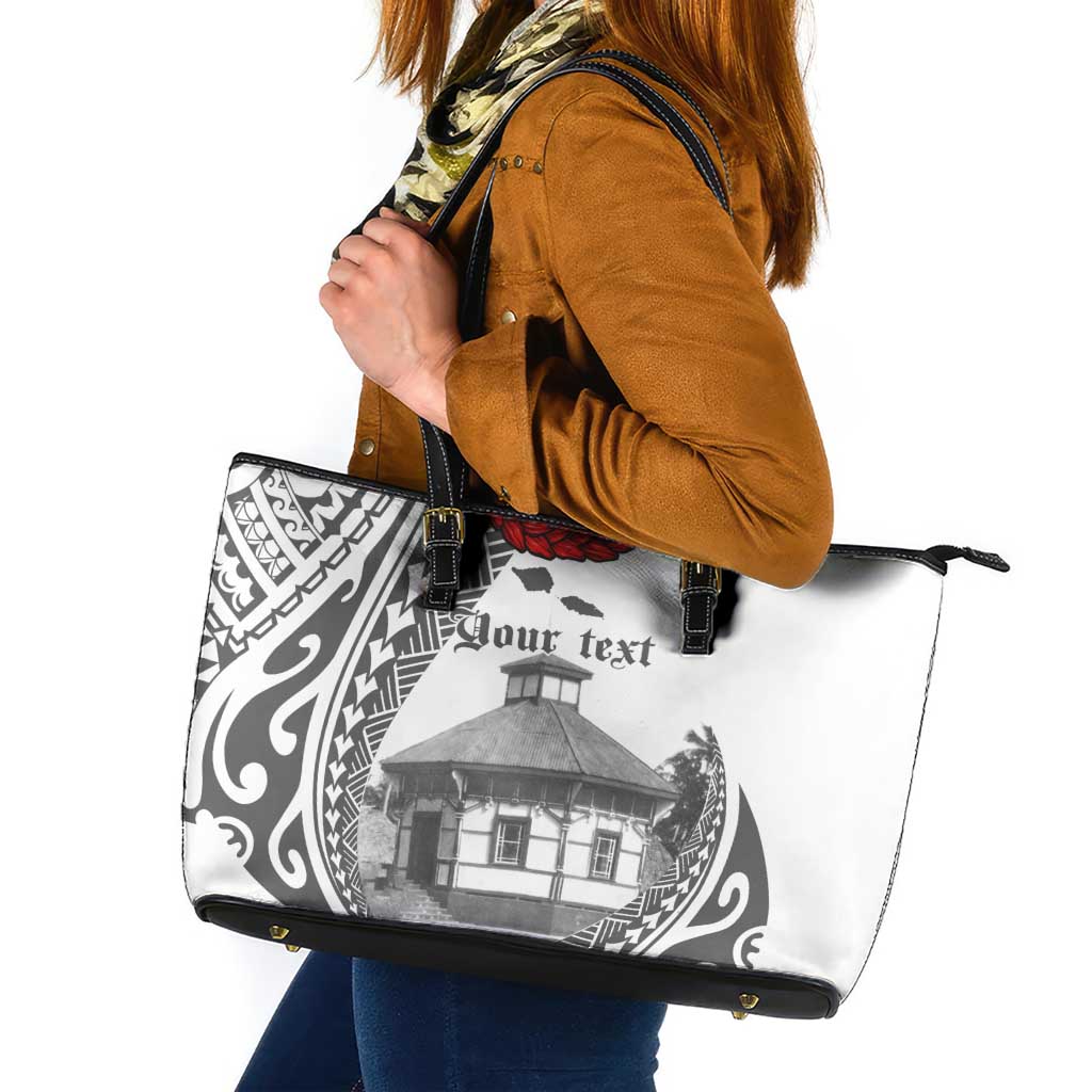 Samoa Mau Movement House Personalised Leather Tote Bag Fa'a Samoa The Samoan Way LT9 White - Polynesian Pride