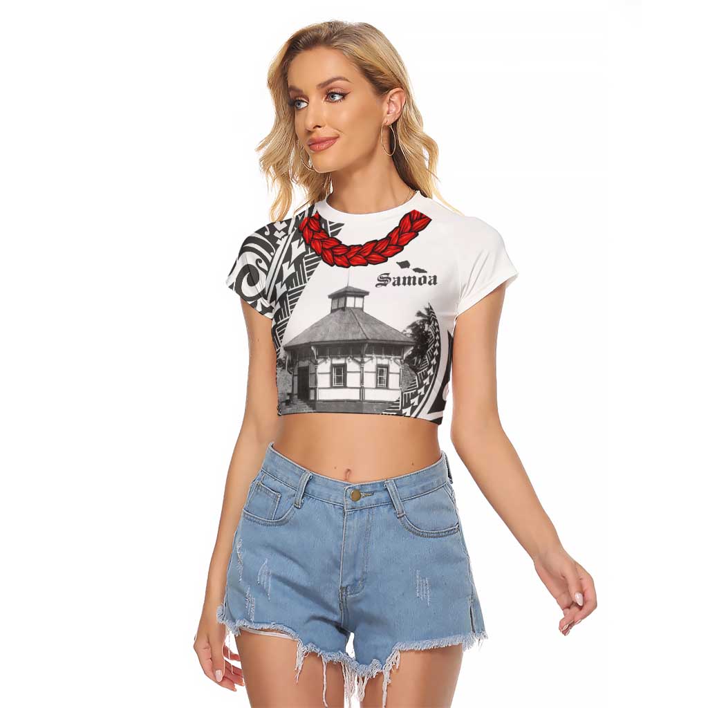Samoa Mau Movement House Personalised Raglan Cropped T Shirt Fa'a Samoa The Samoan Way LT9 Female White - Polynesian Pride