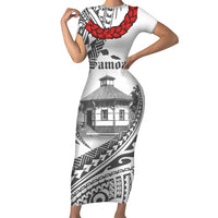 Samoa Mau Movement House Personalised Short Sleeve Bodycon Dress Fa'a Samoa The Samoan Way LT9 Long Dress White - Polynesian Pride