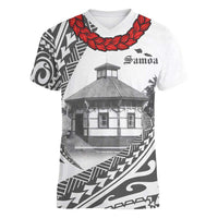 Samoa Mau Movement House Personalised Women V-Neck T-Shirt Fa'a Samoa The Samoan Way LT9 Female White - Polynesian Pride