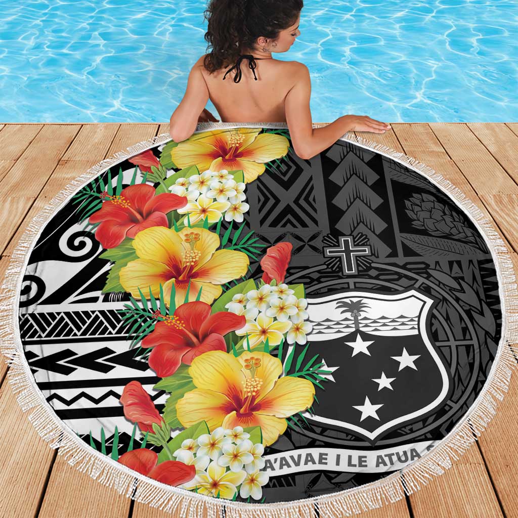 Samoa Tribal Hibiscus Flowers Beach Blanket