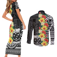 Samoa Tribal Hibiscus Flowers Couples Matching Short Sleeve Bodycon Dress and Long Sleeve Button Shirt LT9 - Polynesian Pride