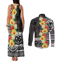 Samoa Tribal Hibiscus Flowers Couples Matching Tank Maxi Dress and Long Sleeve Button Shirt LT9 - Polynesian Pride