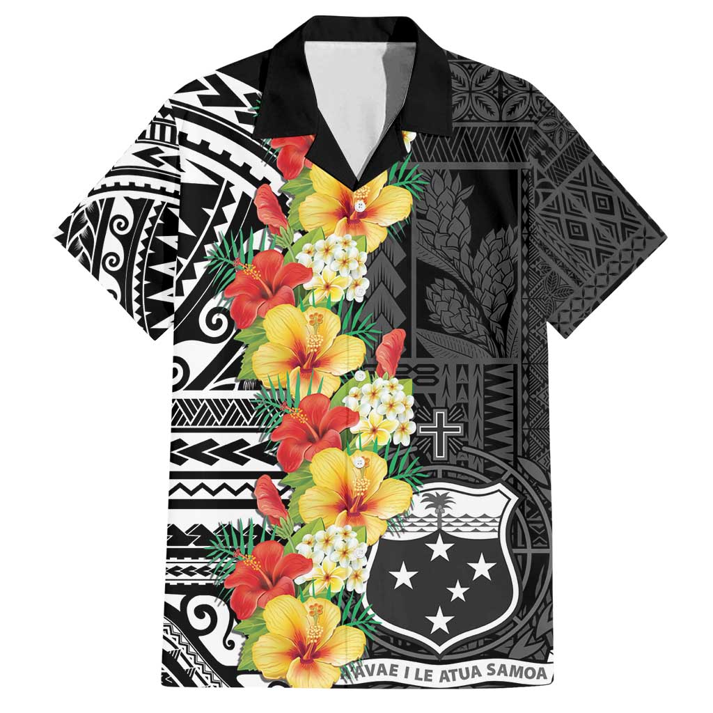 Samoa Tribal Hibiscus Flowers Family Matching Off Shoulder Maxi Dress and Hawaiian Shirt