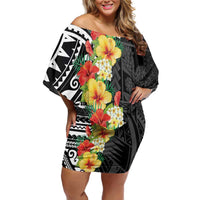 Samoa Tribal Hibiscus Flowers Family Matching Off Shoulder Short Dress and Hawaiian Shirt