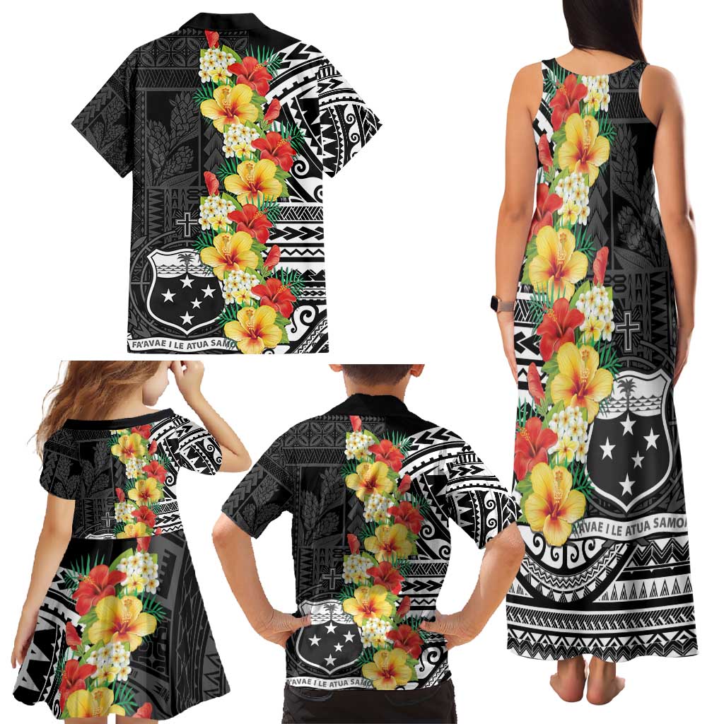 Samoa Tribal Hibiscus Flowers Family Matching Tank Maxi Dress and Hawaiian Shirt