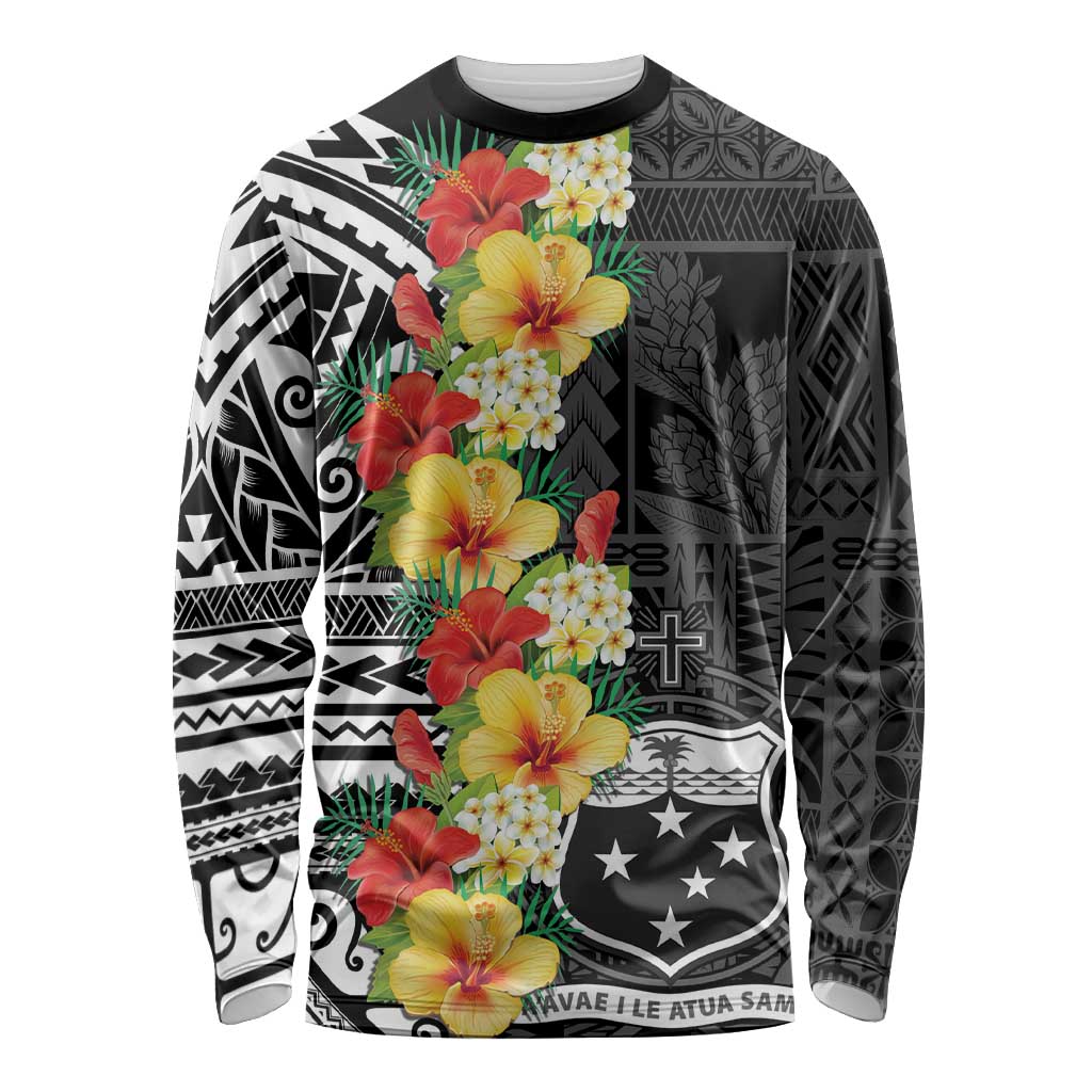 Samoa Tribal Hibiscus Flowers Long Sleeve Shirt LT9 Unisex Black - Polynesian Pride