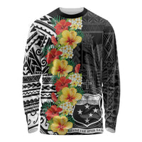 Samoa Tribal Hibiscus Flowers Long Sleeve Shirt LT9 Unisex Black - Polynesian Pride