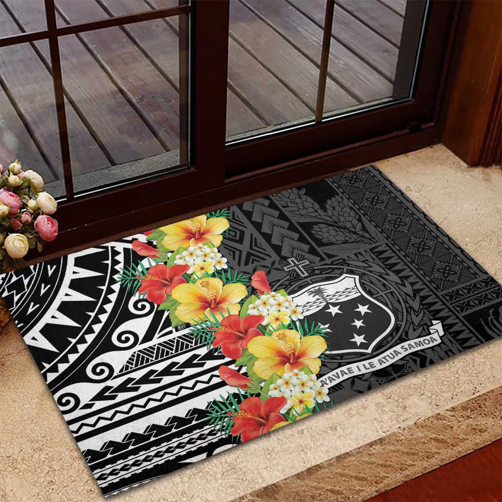 Samoa Tribal Hibiscus Flowers Rubber Doormat