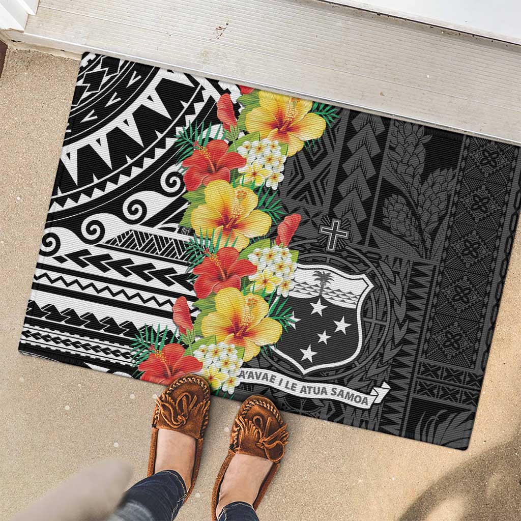 Samoa Tribal Hibiscus Flowers Rubber Doormat