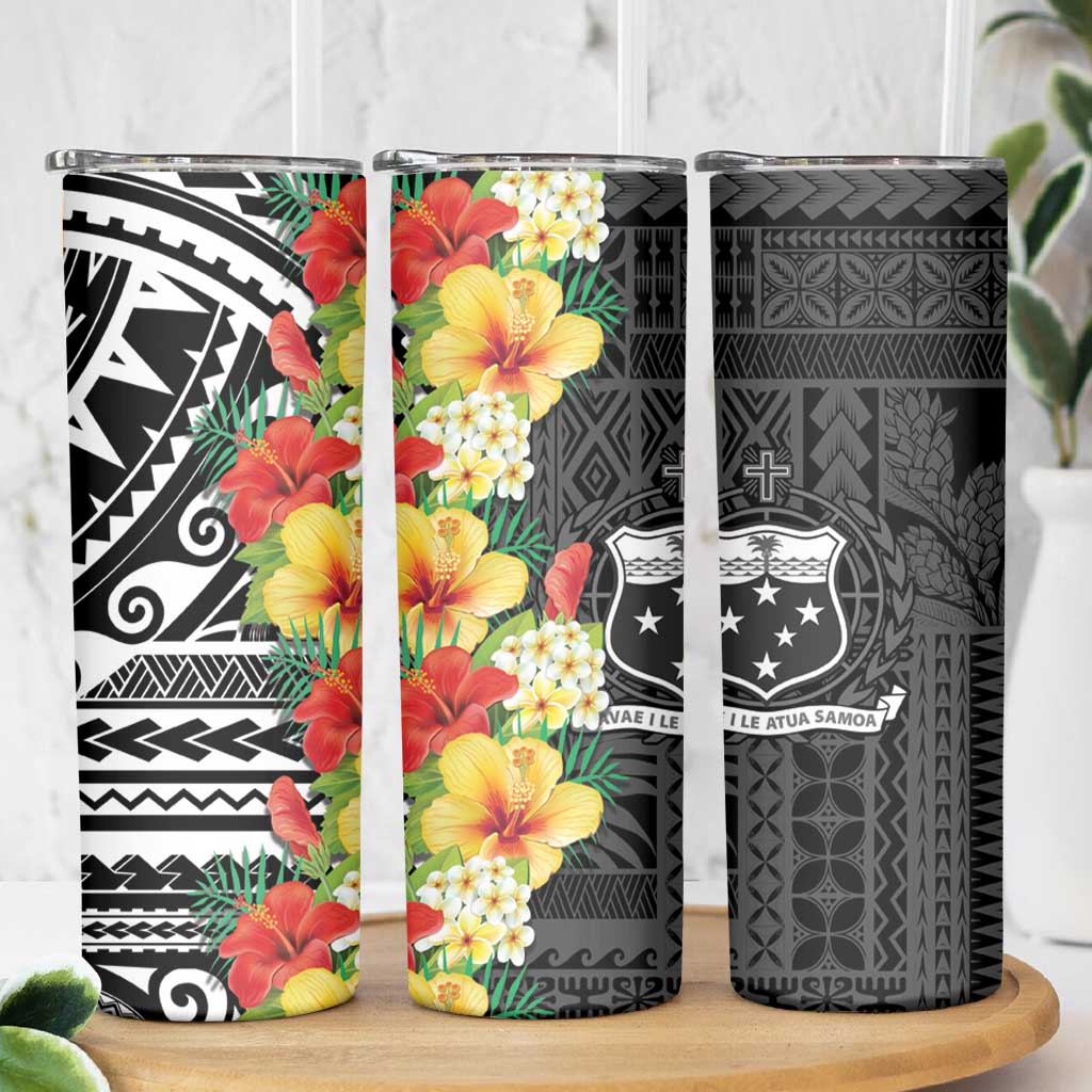 Samoa Tribal Hibiscus Flowers Skinny Tumbler