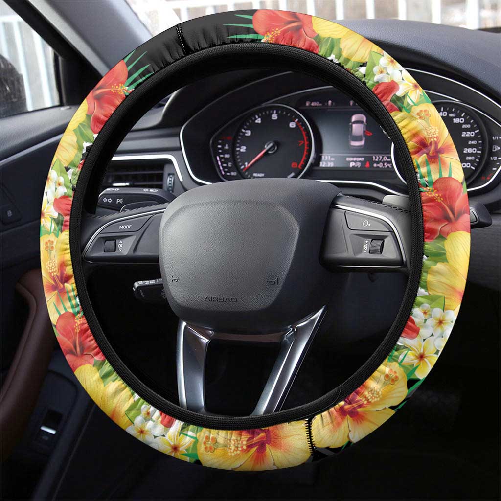 Samoa Tribal Hibiscus Flowers Steering Wheel Cover LT9 - Polynesian Pride