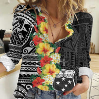 Samoa Tribal Hibiscus Flowers Women Casual Shirt