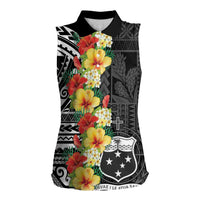 Samoa Tribal Hibiscus Flowers Women Sleeveless Polo Shirt