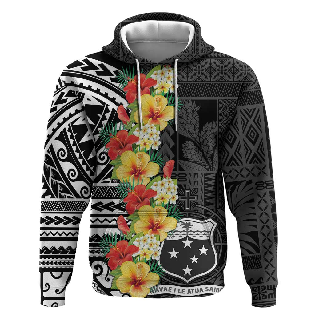 Samoa Tribal Hibiscus Flowers Zip Hoodie LT9 Pullover Hoodie Black - Polynesian Pride