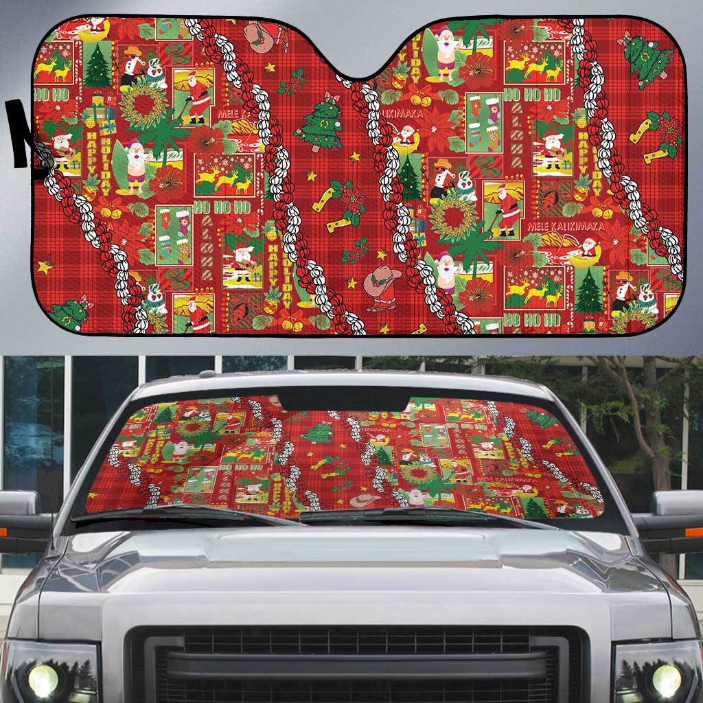 Mele Kalikimaka Pakalana Pikake Lei Auto Sun Shade Hawaiian Rodeo Paniolo Omaomao Palaka - Polynesian Pride