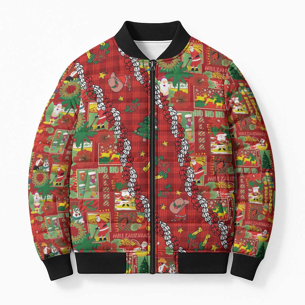 Mele Kalikimaka Pakalana Pikake Lei Bomber Puffer Jacket Hawaiian Rodeo Paniolo Omaomao Palaka - Polynesian Pride