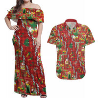 Mele Kalikimaka Pakalana Pikake Lei Couples Matching Off Shoulder Maxi Dress and Hawaiian Shirt Hawaiian Rodeo Paniolo Omaomao Palaka - Polynesian Pride