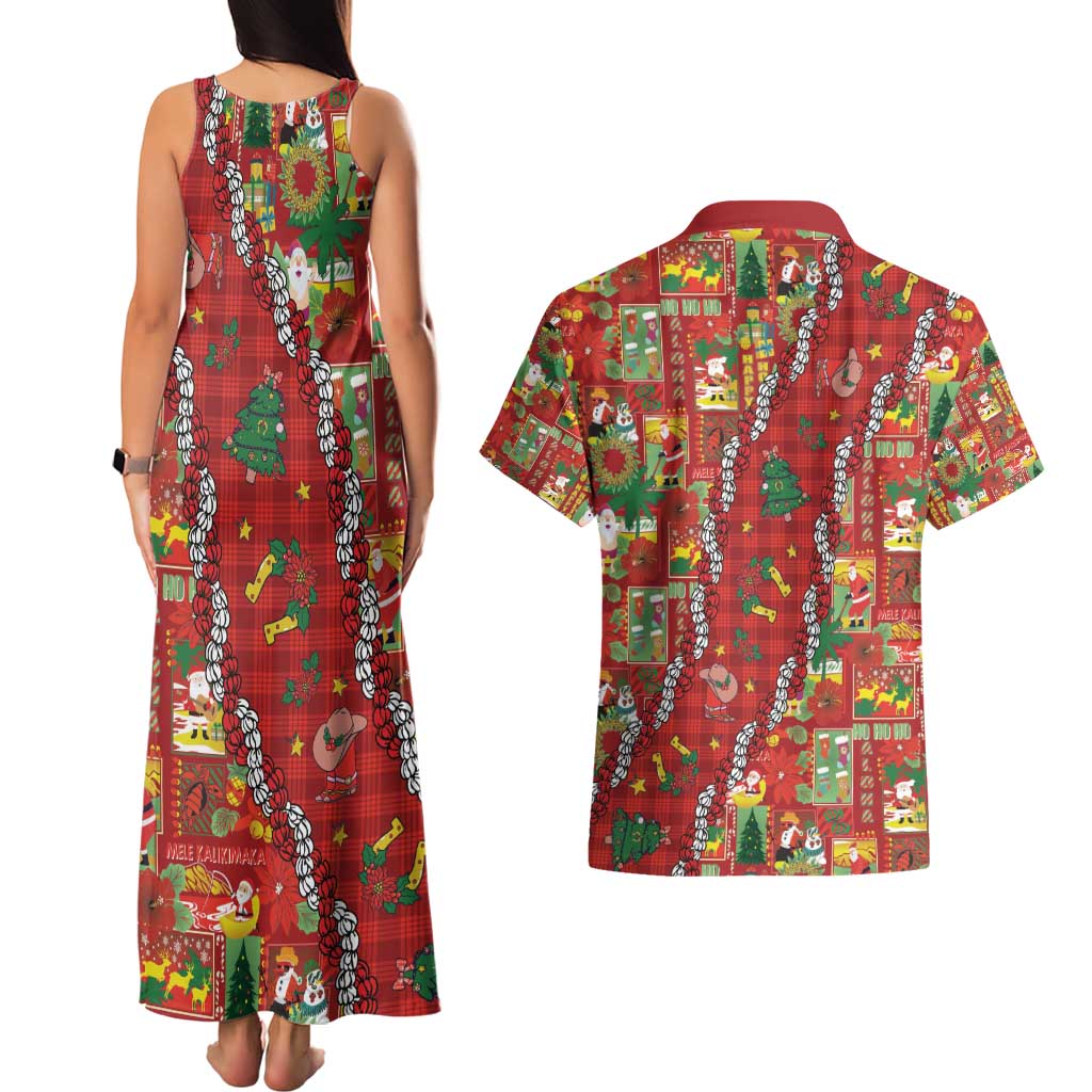 Mele Kalikimaka Pakalana Pikake Lei Couples Matching Tank Maxi Dress and Hawaiian Shirt Hawaiian Rodeo Paniolo Omaomao Palaka - Polynesian Pride