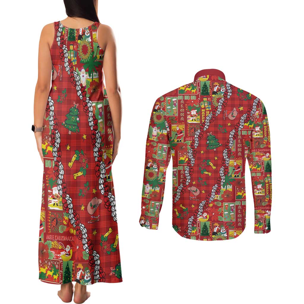 Mele Kalikimaka Pakalana Pikake Lei Couples Matching Tank Maxi Dress and Long Sleeve Button Shirt Hawaiian Rodeo Paniolo Omaomao Palaka - Polynesian Pride