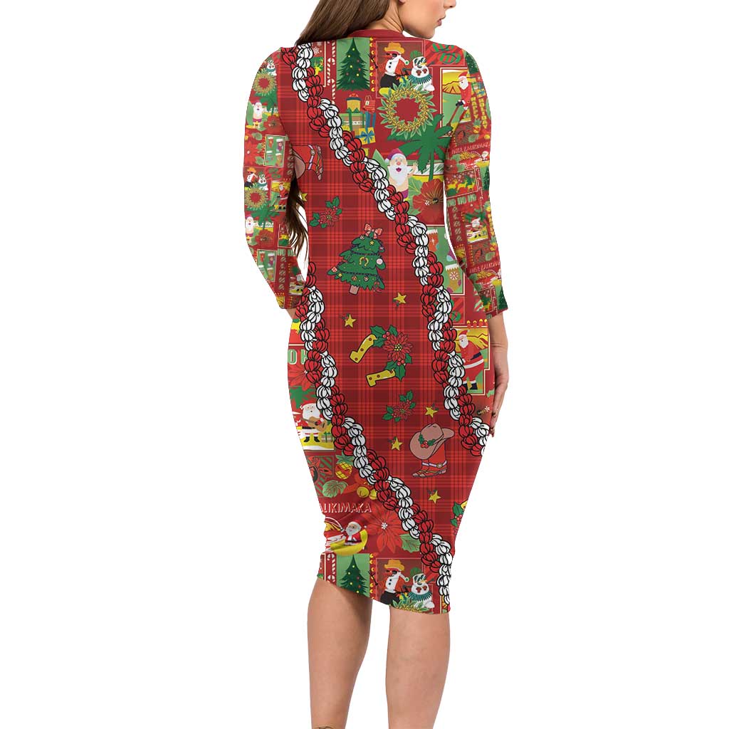 Mele Kalikimaka Pakalana Pikake Lei Family Matching Long Sleeve Bodycon Dress and Hawaiian Shirt Hawaiian Rodeo Paniolo Omaomao Palaka - Polynesian Pride
