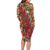 Mele Kalikimaka Pakalana Pikake Lei Family Matching Long Sleeve Bodycon Dress and Hawaiian Shirt Hawaiian Rodeo Paniolo Omaomao Palaka - Polynesian Pride