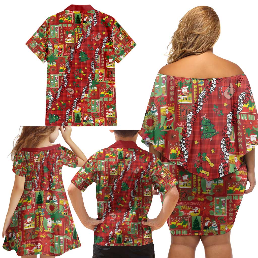 Mele Kalikimaka Pakalana Pikake Lei Family Matching Off Shoulder Short Dress and Hawaiian Shirt Hawaiian Rodeo Paniolo Omaomao Palaka - Polynesian Pride