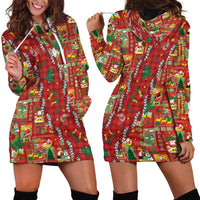 Mele Kalikimaka Pakalana Pikake Lei Hoodie Dress Hawaiian Rodeo Paniolo Omaomao Palaka - Polynesian Pride
