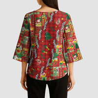 Mele Kalikimaka Pakalana Pikake Lei Kimono Sleeve Blouse Hawaiian Rodeo Paniolo Omaomao Palaka - Polynesian Pride