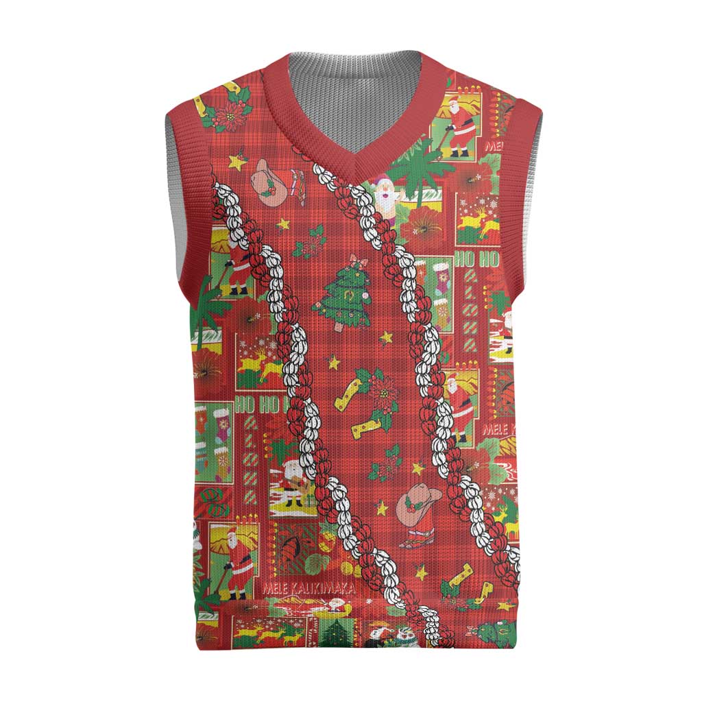 Mele Kalikimaka Pakalana Pikake Lei Christmas Knitted V-Neck Vest Hawaiian Rodeo Paniolo Omaomao Palaka - Polynesian Pride