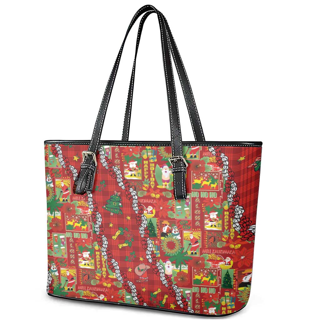 Mele Kalikimaka Pakalana Pikake Lei Leather Tote Bag Hawaiian Rodeo Paniolo Omaomao Palaka - Polynesian Pride