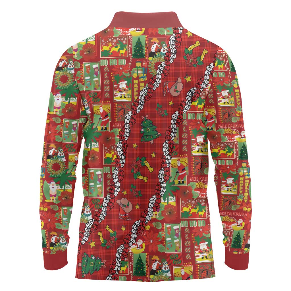 Mele Kalikimaka Pakalana Pikake Lei Long Sleeve Polo Shirt Hawaiian Rodeo Paniolo Omaomao Palaka - Polynesian Pride
