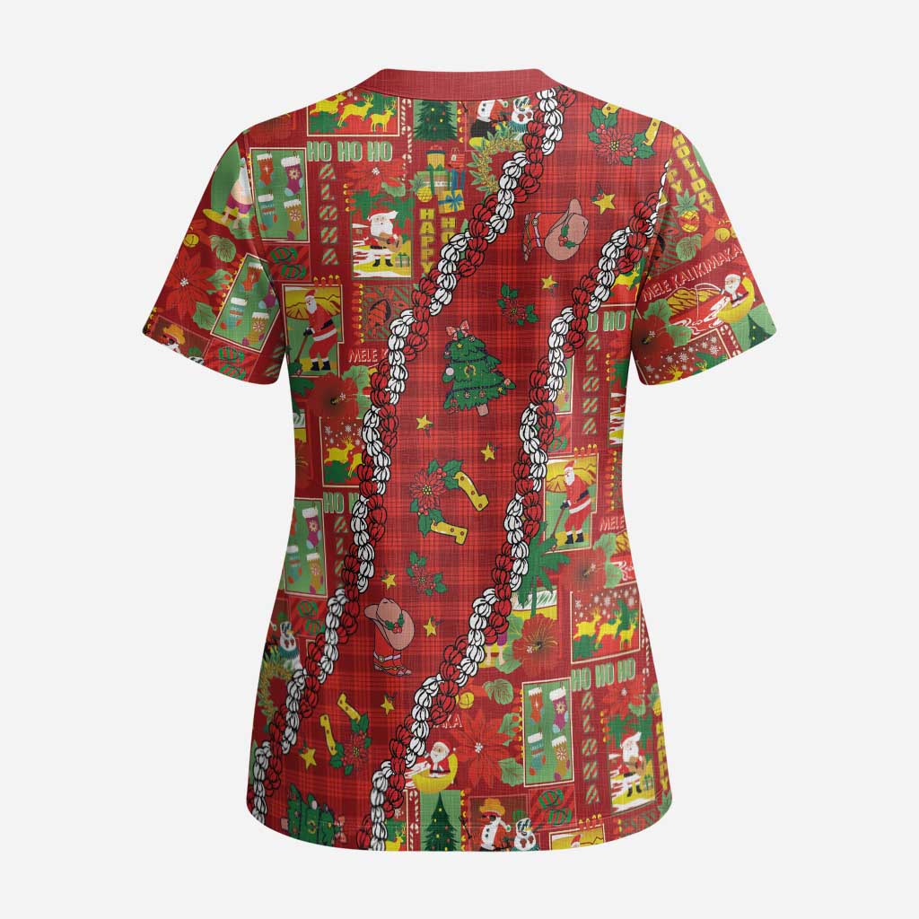 Mele Kalikimaka Pakalana Pikake Lei Scrub Top Hawaiian Rodeo Paniolo Omaomao Palaka - Polynesian Pride