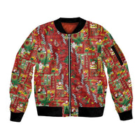 Mele Kalikimaka Pakalana Pikake Lei Sleeve Zip Bomber Jacket Hawaiian Rodeo Paniolo Omaomao Palaka - Polynesian Pride