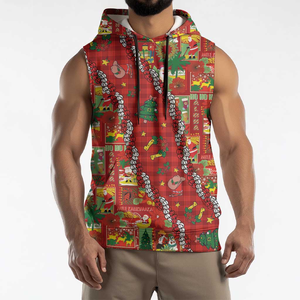 Mele Kalikimaka Pakalana Pikake Lei Sleeveless Hoodie Hawaiian Rodeo Paniolo Omaomao Palaka - Polynesian Pride