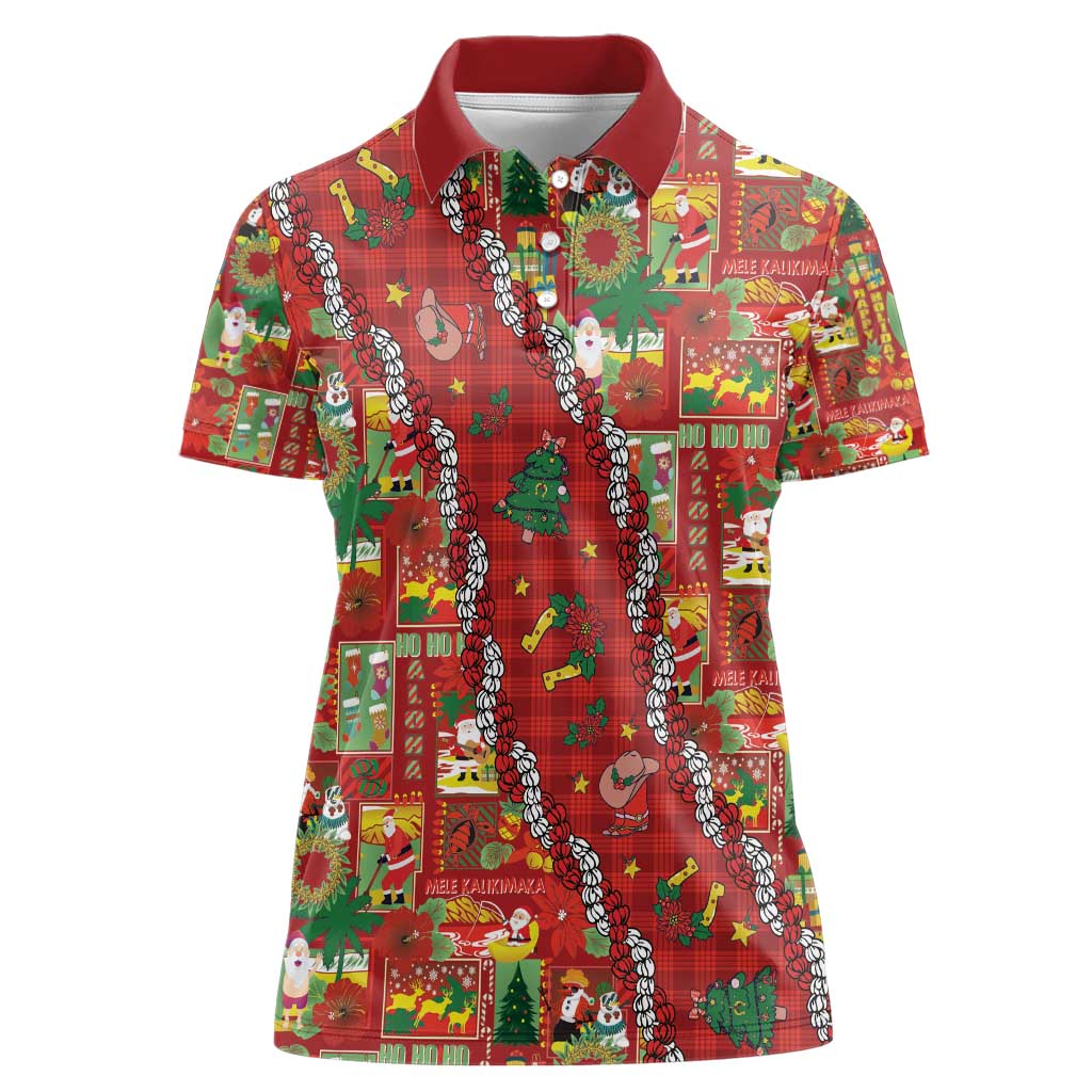 Mele Kalikimaka Pakalana Pikake Lei Women Polo Shirt Hawaiian Rodeo Paniolo Omaomao Palaka - Polynesian Pride